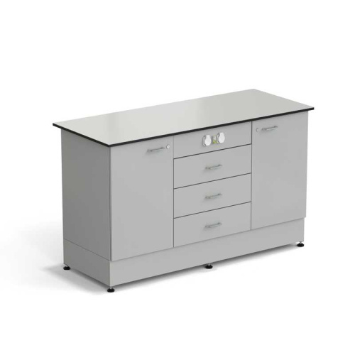 77.0153.10.08-01 Стол-тумба ЭКРОС 1500х600х900 мм 1 дверь + 1 дверь + 3 ящика с электрикой, раб. поверхность - LABGRADE